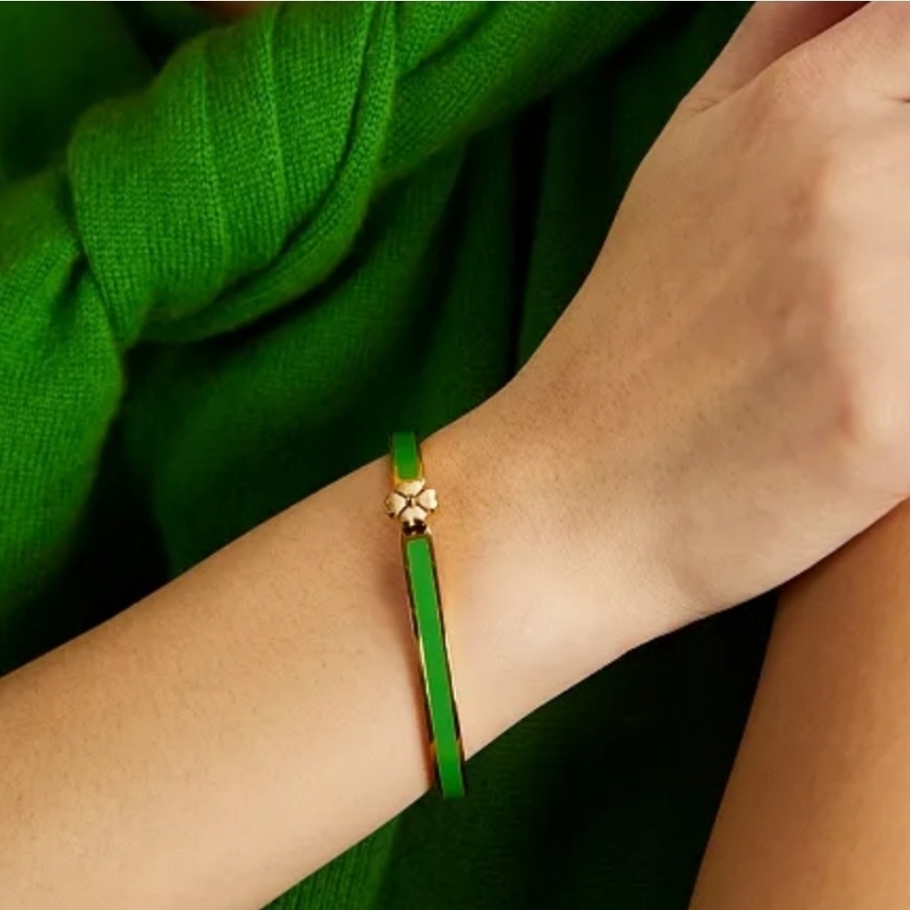 💚▪️Kate Spade▪️ Heritage Spade Flower green Thin Hinged Bangle Bracelet - Picture 3 of 9